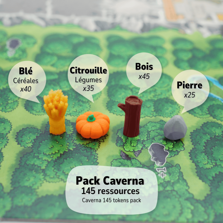 Pack Caverna 145 ressources Blé x40 - Bois x45 - Citrouille x35 - Pierre x25