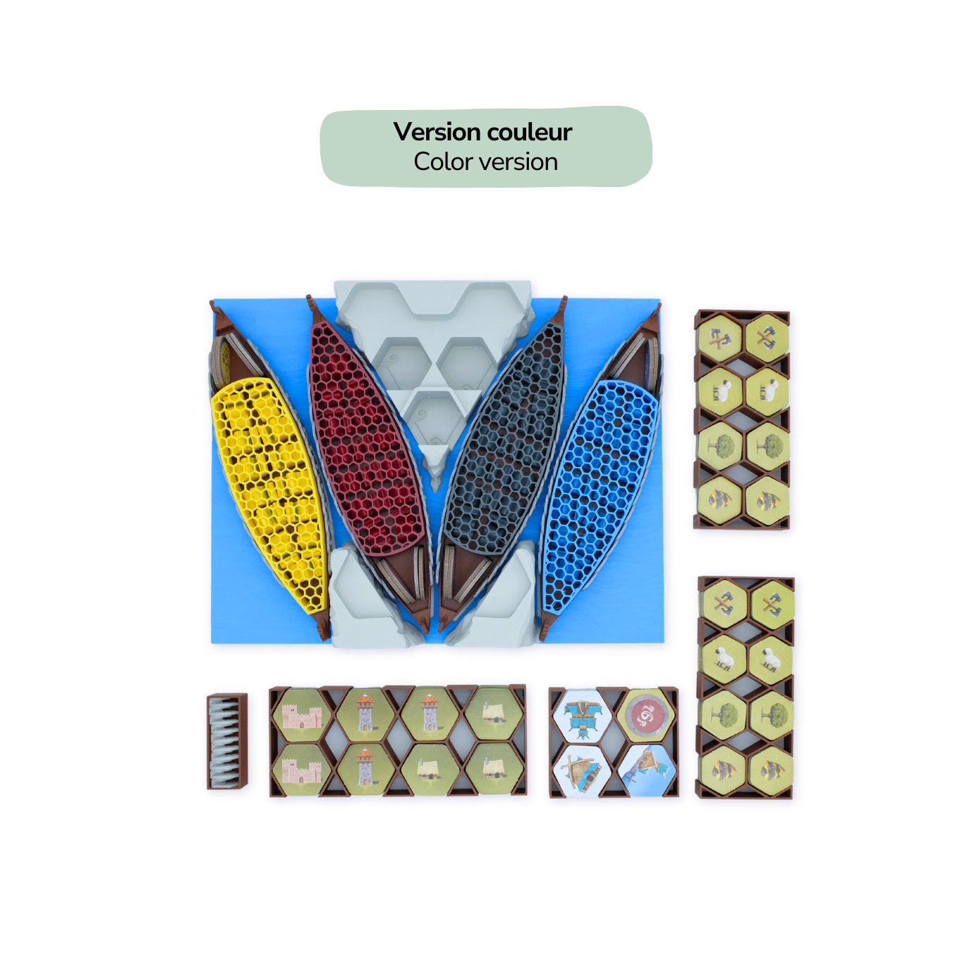 Version couleur de notre insert compatible Looot. avec ses drakkars aux couleurs de joueurs et sa base sculpté en Fjord.
