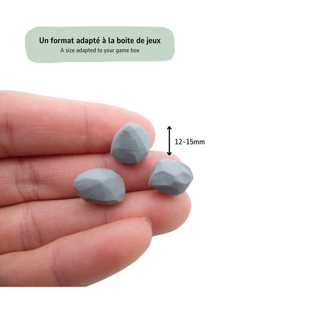 Ressources imprimées en 3D de pierre pour vos jeux de société. Taille adapté à tous types de jeu.